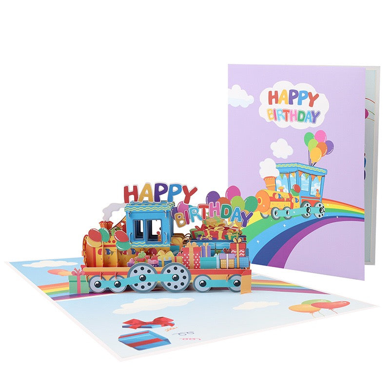 Pop-Up Birthday Colourful Train Card – Eco-Friendly Keepsake